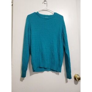 Kim Rogers Turquoise Knit 100% Cotton V Neck Long Sleeve Pullover Sweater XL